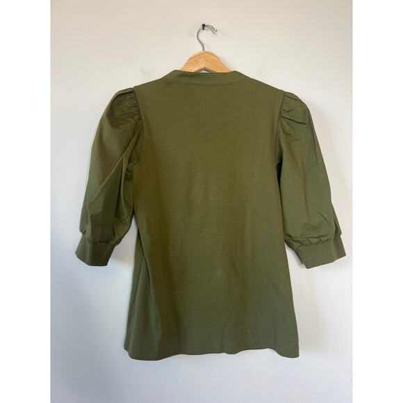 NEW Veronica Beard Coralee High Volume Poplin Puff Sleeve Top Green Size: Small - Picture 6 of 7